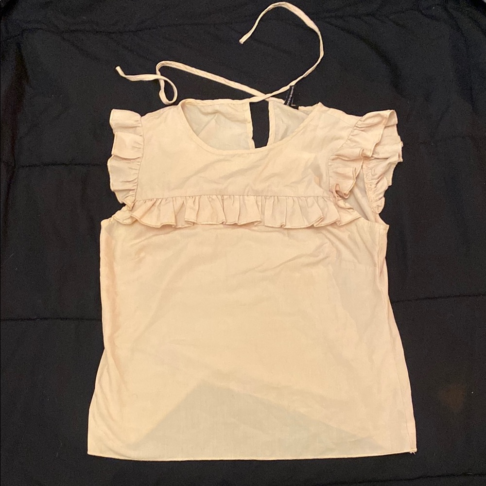 YRU Cream Sleeveless Ruffled Tie Front Blouse